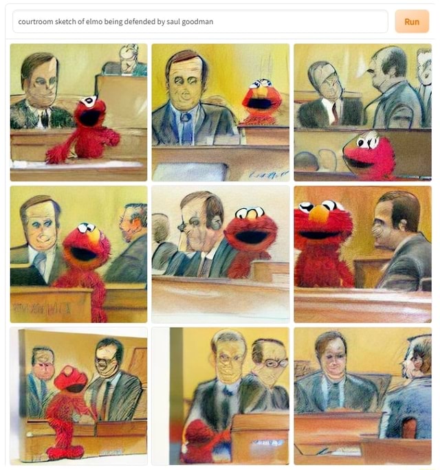 Courtroom Sketch Of Elmo Being Defended By Saul Goodman Ifunny