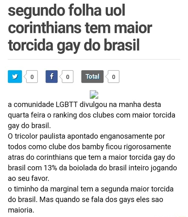 Segundo Folha Uol Corinthians Tem Maior Torcida Gay Do Brasil A