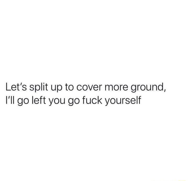 Let S Split Up To Cover More Ground I Ll Go Left You Go Fuck Yourself