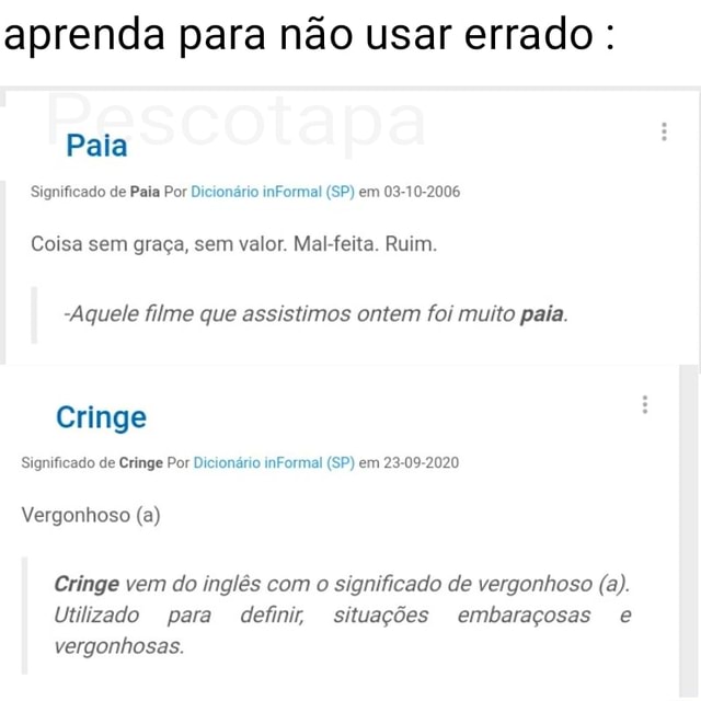 Aprenda para não usar errado Paia Significado de Paia Por Dicionário