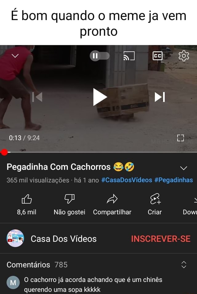 É bom quando o meme ja vem pronto Pegadinha Cachorros 365 mil