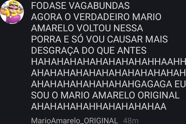 FODASE VAGABUNDAS AGORA O VERDADEIRO MARIO AMARELO VOLTOU NESSA PORRA E