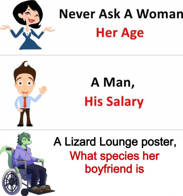 Never Ask A Woman Her Age A Man Ii His Salary A Lizard Lounge Poster