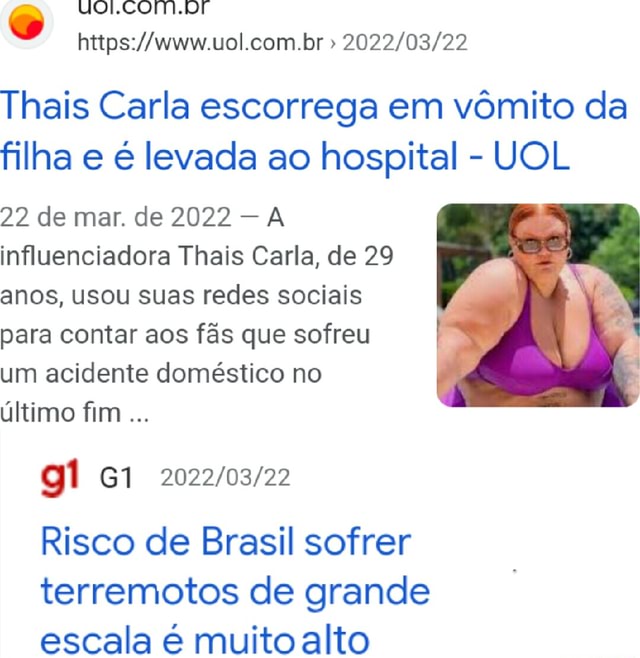 uol br Thais Carla escorrega em vômito da filha e é levada ao