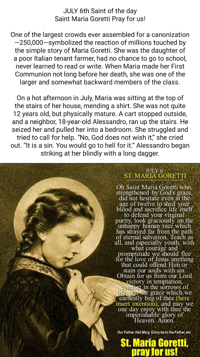 JULY Saint Of The Day Saint Maria Goretti Pray For Us One Of The