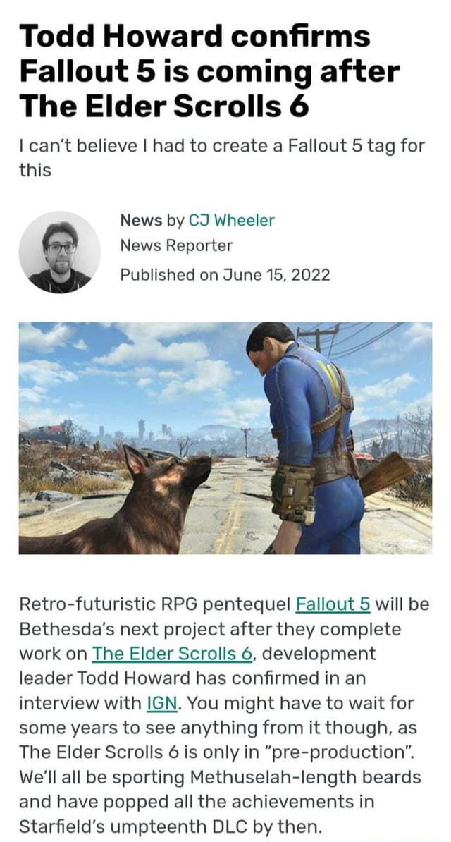 Todd Howard Confirms Fallout Is Coming After The Elder Scrolls I