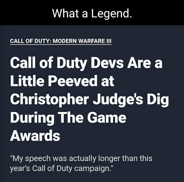 What A Legend Call Of Duty Modern Warfare Iii Call Of Duty Devs Are A