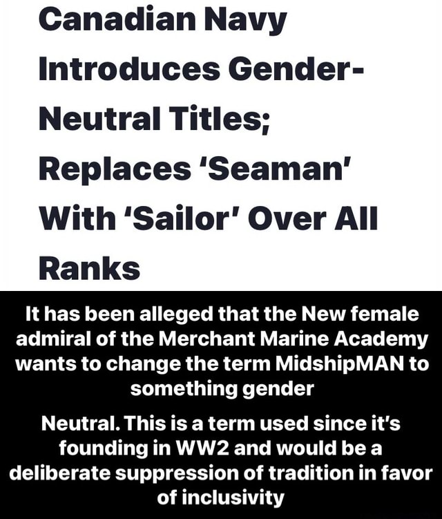 Canadian Navy Introduces Gender Neutral Titles Replaces Seaman With