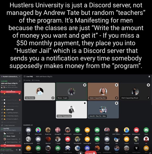 Hustlers University Is Just A Discord Server Not Managed By Andrew