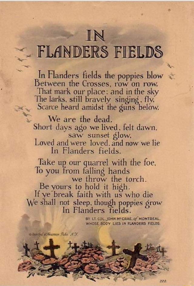 In Flanders Fields In Flanders Fields The Poppies Blow Between The