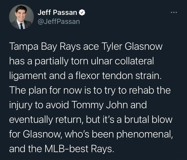 Jeff Passan Tampa Bay Rays Ace Tyler Glasnow Has A Partially Torn