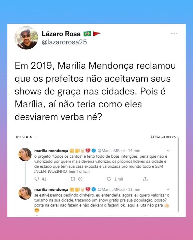 L Zaro Rosa Em Mar Lia Mendon A Reclamou Que Os Prefeitos N O