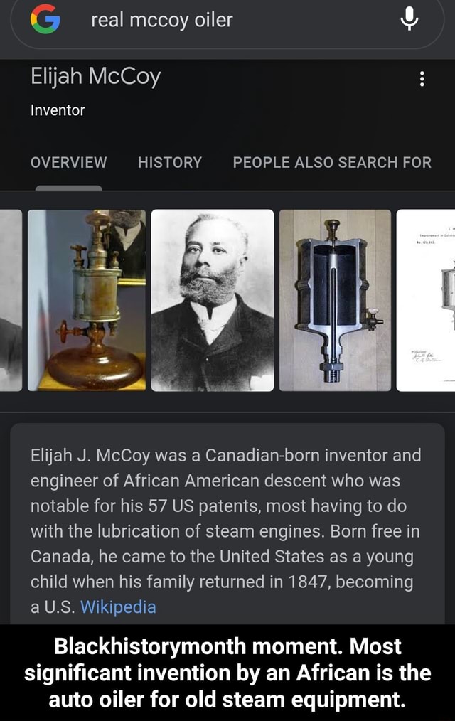 Real Mccoy Oiler Elijah Mccoy Inventor Overview History People Also