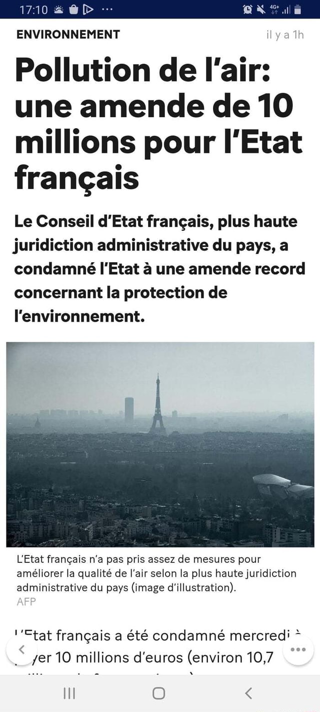 Environnement Pollution De I Air Une Amende De Millions Pour I Etat