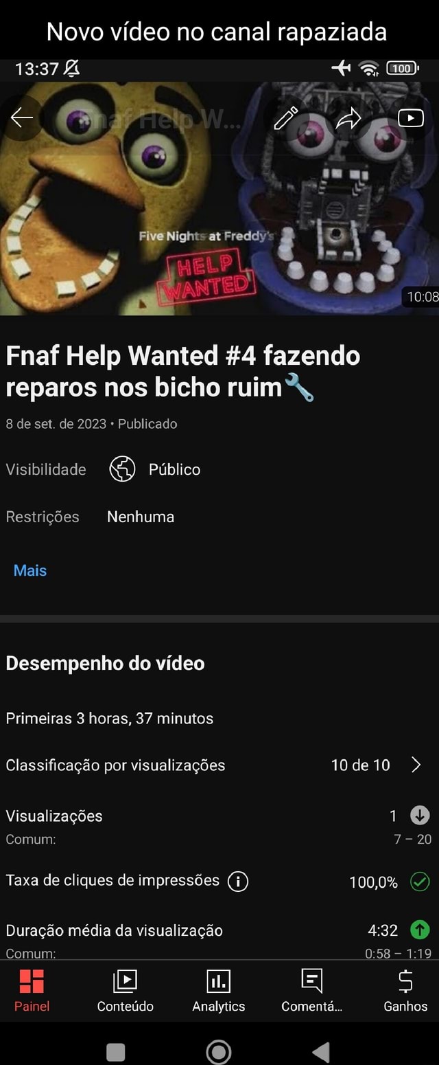 Novo vídeo no canal rapaziada Fnaf Help Wanted fazendo reparos nos