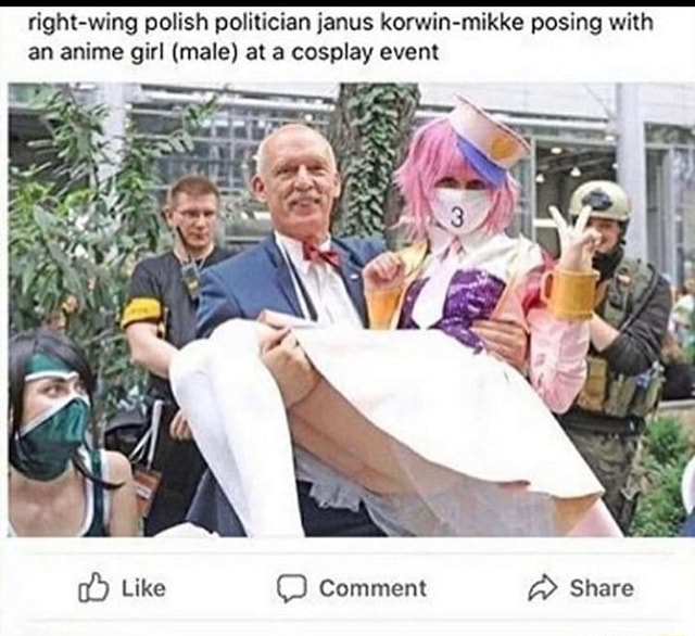 Right Wing Polish Politician Janus Korwin Mikke Posing With An Anime