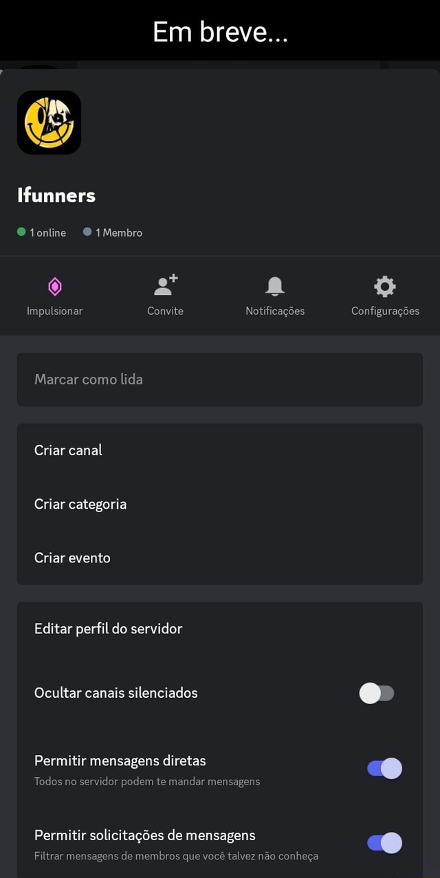 Em breve Ifunners tonline 1Membro Impulsionar Convite Notificações