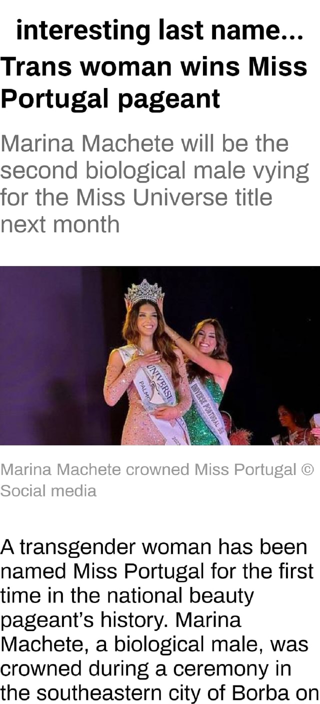 Interesting Last Name Trans Woman Wins Miss Portugal Pageant Marina