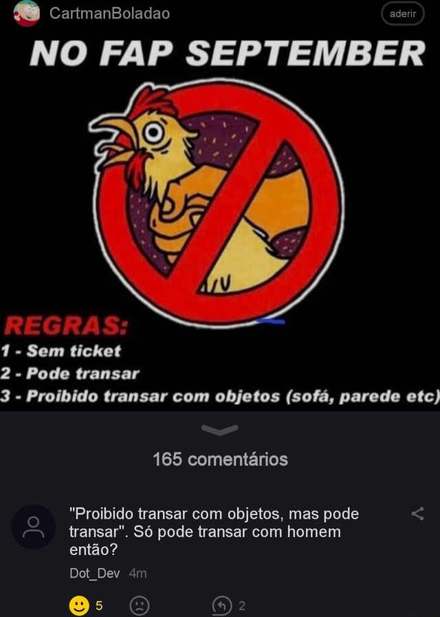 CartmanBoladao Aderir NO FAP SEPTEMBER REGRAS 1 Sem Ticket 2 Pode