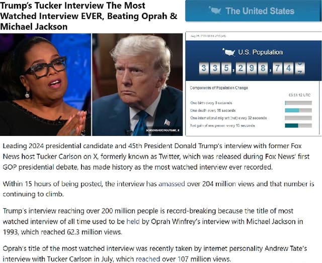 Trump S Tucker Interview The Most Watched Interview Ever Beating Oprah