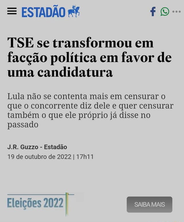 ESTADÃO nf fo TSE se transformou em facção política em favor de uma