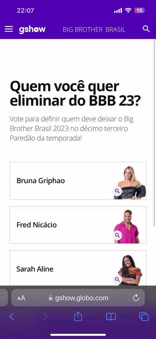 15 gshow BIGBROTHERBRASL Quem você quer eliminar do BBB 23 Vote para