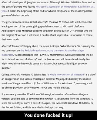 Minecm T Developer Mojang Has Announced Minecmft Windows 10 Edition Beta And In Me Eyes Ofplayers Who Feared Mwu 0hpacqpsmonuimmeuufhuv51 5 Nil M M Aew Marks Me Beginning Olme End Lor What Is Easily