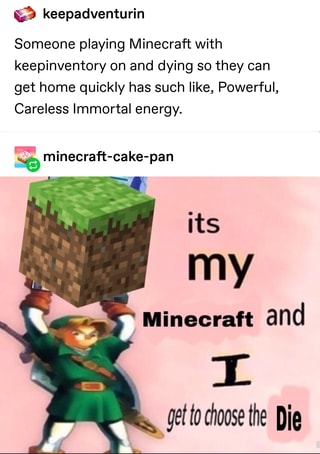 Someone Playing Minecraft With Keepinventory On And Dying So They Can Get Home Quickly Has Such Like Powerful Careless Immortal Energy 6 E Minecraft Cake Pan My Minecraft And I Get To Choose