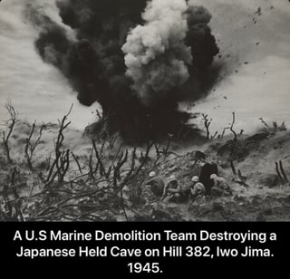 Japanese Held Cave on Hill 382, lwo Jima. 1945.