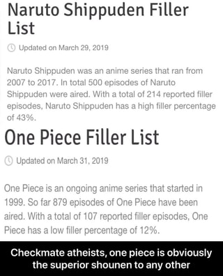 Naruto Shippuden Filler List Checkmate Atheists One Piece
