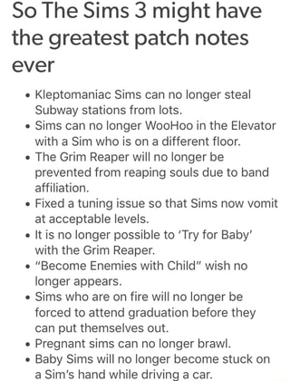 sims 3 patch notes sims 3 patch notes