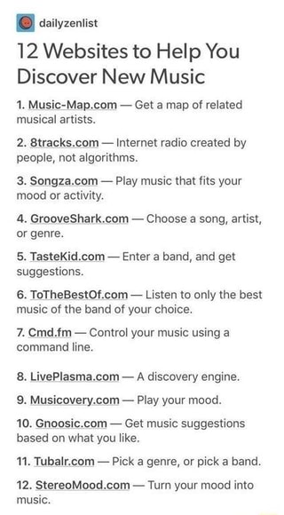 Aaityzeniist 12 Websites to Help You Discover New Music Get a map of ...