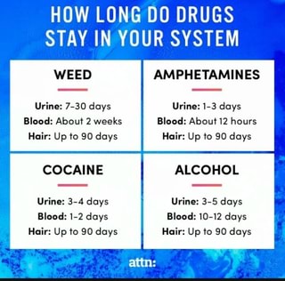 How Long Do Drugs Stay In Your System Urine 7 30 Days Urine 1 3