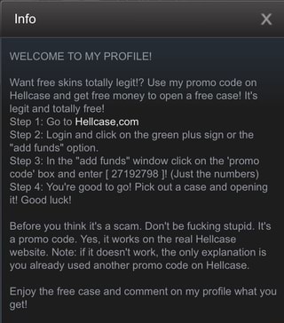 Want Free Skins Totally Iegit Use My Promo Code On Hellcase And