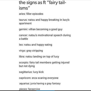 The Signs As Ft Fairy Tail Isms Aries Filler Episodes