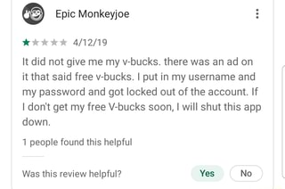 It Did Not Give Me My V Bucks There Was An Ad On It That Said Free - 