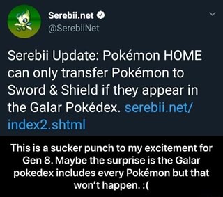 Serebii Update Pokémon Home Can Only Transfer Pokémon To