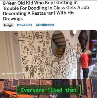 9-Year-Old Kid Who Kept Getting In
Trouble For Doodling In Class Gets A Job
Decorating A Restaurant With His
Drawings
Image Pics&Gifs Mindblowing
