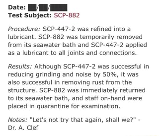 Date Nn Test Subject Scp 882 Procedure Scp 447 2 Was Refined