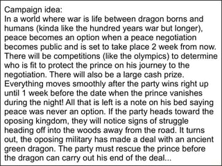 Campaign idea: In a world where war is life between dragon boms and ...