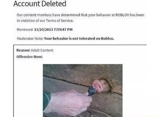 Account Deleted Ourconleul Monitor Have Determined Mat Your - offensive item roblox account deleted