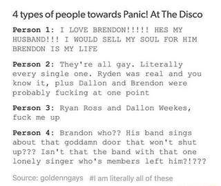 4 Types Of People Towards Panic At The Disco Person 1 I