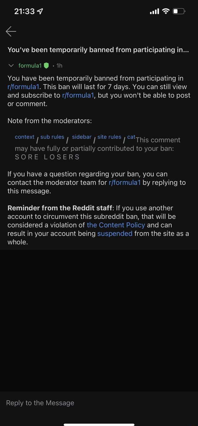 You've been temporarily banned from participating in... You have been ...