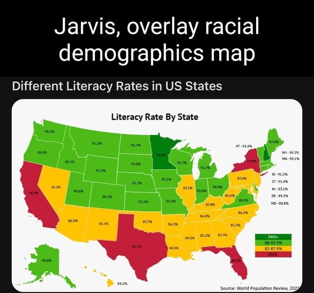 Jarvis, overlay racial demographics map Different Literacy Rates in US ...