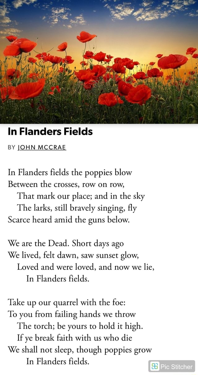 In Flanders Fields BY JOHN MCCRAE In Flanders fields the poppies blow ...