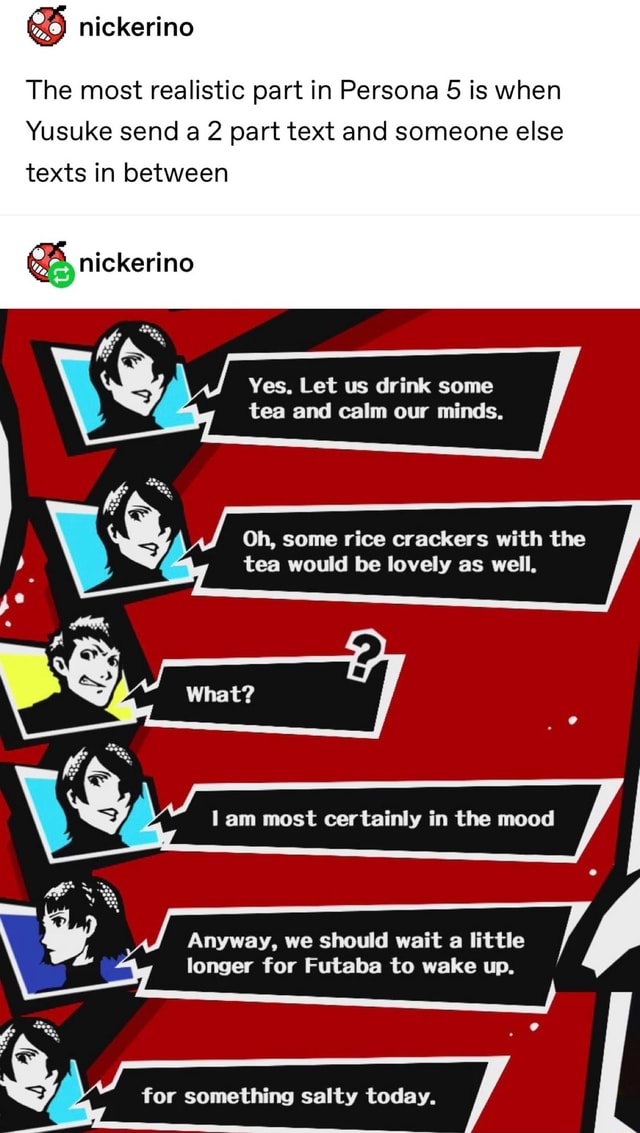 The UI and UX of Persona 5. You don't gotta say it over text too!, by  Ridwan