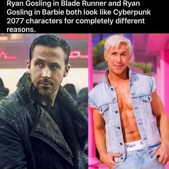 Ryan Gosling in Blade Runner and Ryan Gosling in Barbie both look like ...