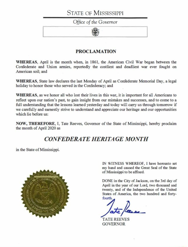 STATE OF MISSISSIPPI Office of the Governor PROCLAMATION WHEREAS, April ...