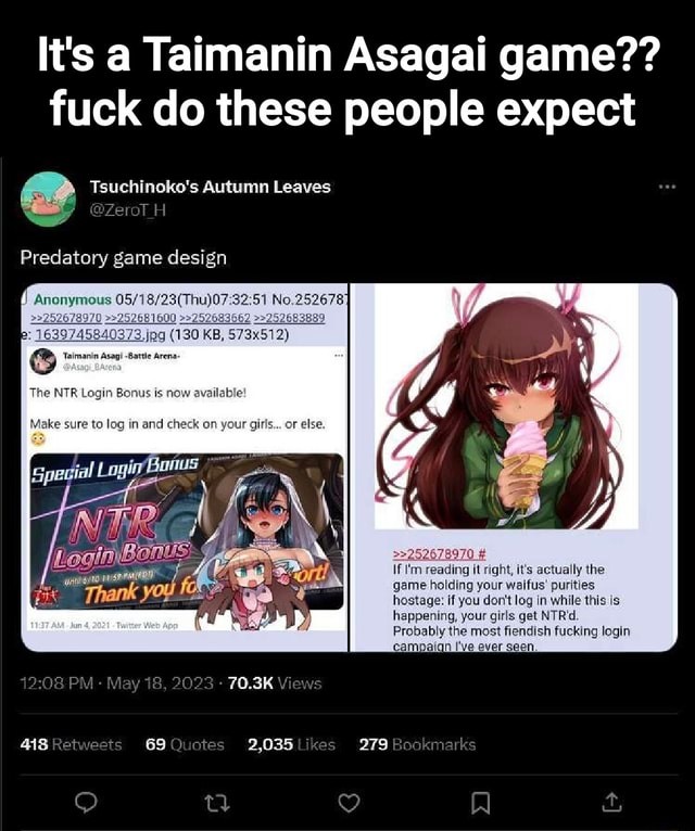 It's a Taimanin Asagai game?? fuck do these people expect Tsuchinoko's Autumn Leaves Predatory