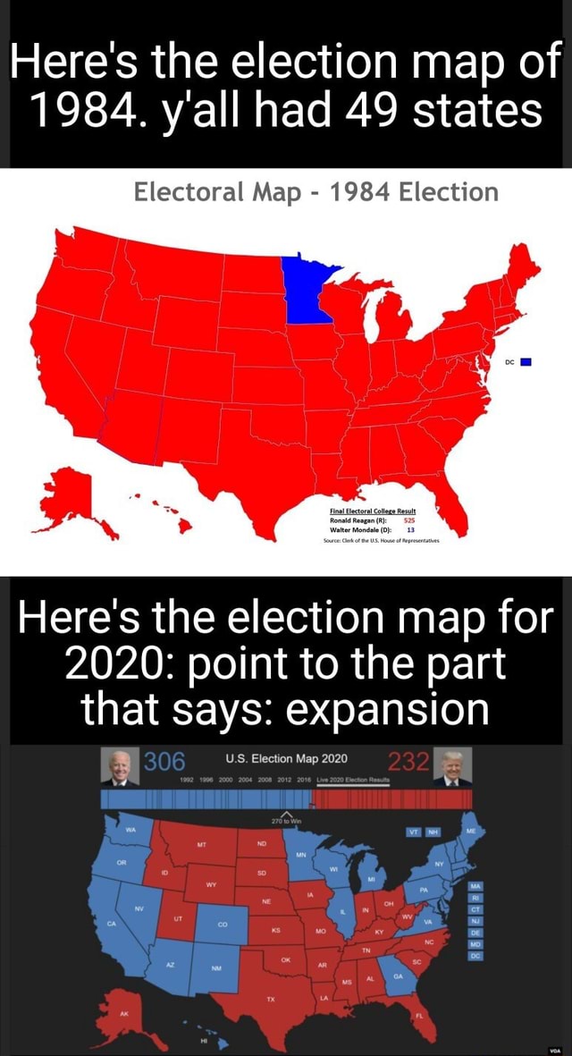 Here's the election map of 1984. y'all had 49 states Electoral Map 1984 ...